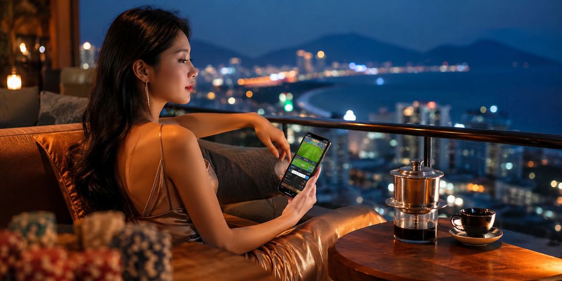 Người dùng Vũng Tàu uống cà phê và xem kèo thể thao với ưu đãi co4